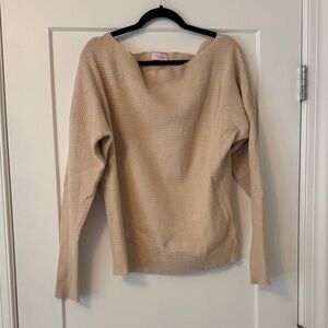 Pink Lily Beige Off-the-Shoulder Sweater